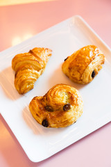 France breakfast food raisin bread,croissants and chocolate bread