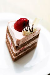 Delicious Strawberry shot cake on plate