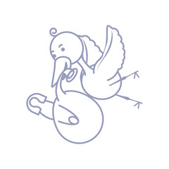 cute stork animal with diaper isolated icon