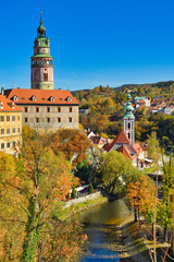 in the evening at the old town , Cesky Krumlov, Czech Republic