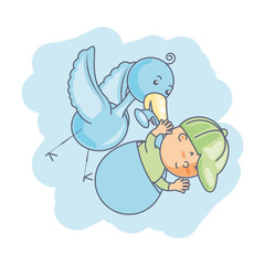 stork and cute baby boy avatar character
