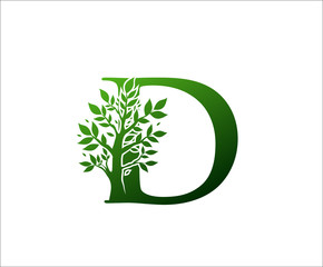 D Logo Letter Created From Tree Branches and Leaves. Tree Letter Design with Ecology Concept..