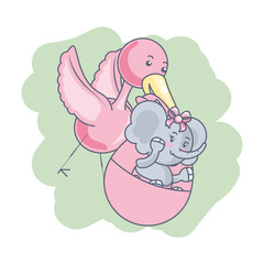 stork and cute female elephant baby animal