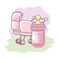 cute bottle milk with baby cart