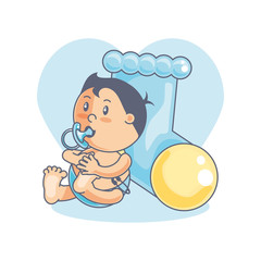 cute baby boy with pacifier and sock