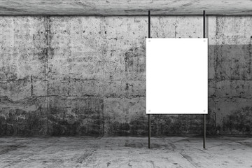 concrete wall with white paper card and lamp. write text on paper for advertise or public relations