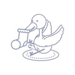 cute stork animal with diaper and sock baby