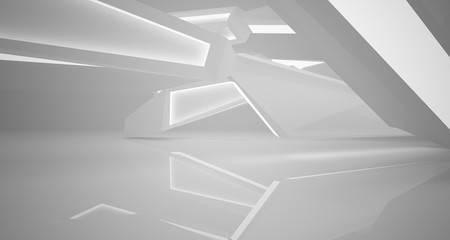 Abstract white interior with neon lighting. 3D illustration and rendering.