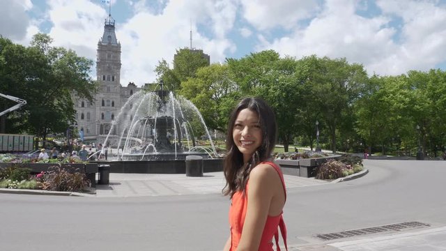 Beautiful Young Woman Stood Outside Quebec City Parliament Building