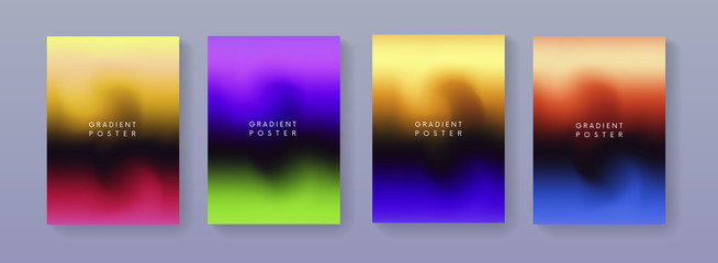 Set of covers with colorful vibrant gradient backgrounds. Trendy modern design poster.  A4 size abstract backdrop illustrations for brochure, banner, print, flayer, card, placard.