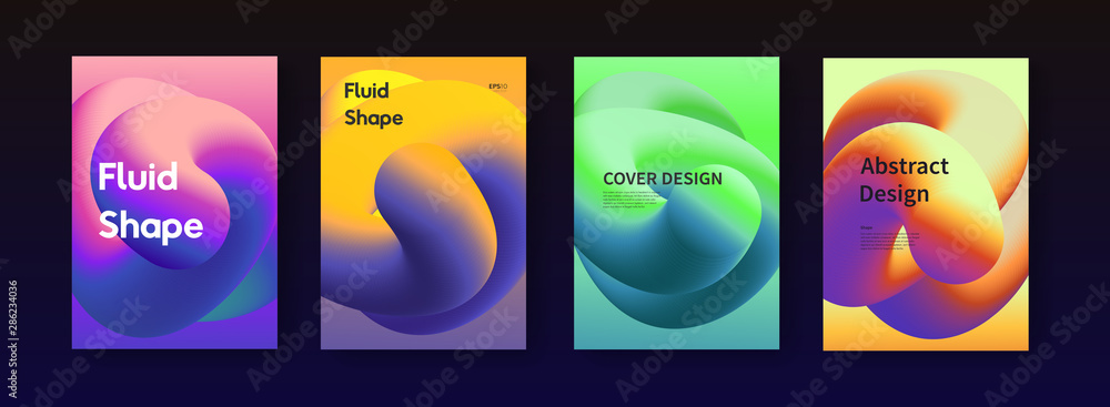 Aufkleber modern trendy fluid poster set with plasticine color shape. a4 size abstract gradient background ill