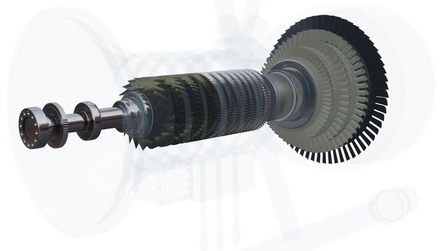 Steam turbine rotating, animation of a turbine rotating.