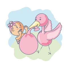 stork with cute baby girl avatar character