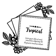 Ornament of tropical cards, with elegant flower frame, isolated on a white backdrop. Vector