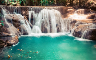 Fototapeta na wymiar Beautiful waterfall Huai Mae Khamin, Thailand. Panorama