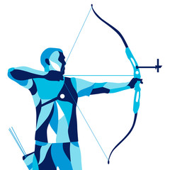 Trendy stylized illustration movement, archer, sports archery, line vector silhouette of archery - obrazy, fototapety, plakaty