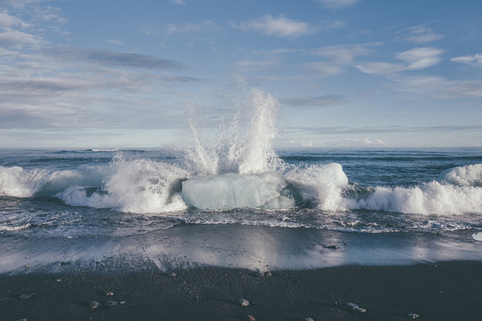 waves crashing on the beach