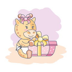 cute female giraffe baby with gift box