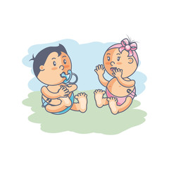 group of cute baby avatar character