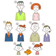 起こった表情の家族　上半身正面向き