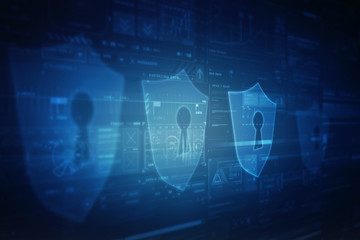 Obraz premium 2d illustration technology cyber security in shield