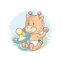 cute giraffe baby animal and pacifier