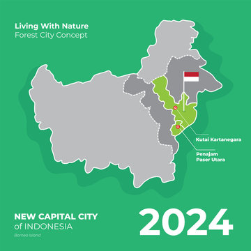 Maps of New Capital of Indonesia in Kutai and Penajam Borneo Island