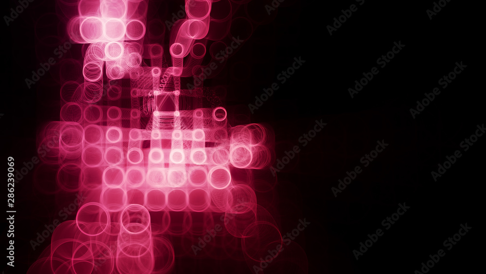 Poster abstract red on black background element. fractal graphics 3d illustration. wide format composition 