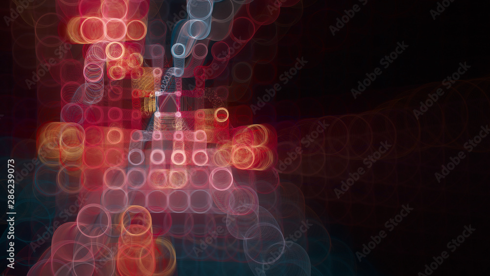 Poster abstract red on black background element. fractal graphics 3d illustration. wide format composition 