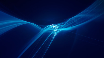 Abstract blue background element on black. Fractal graphics 3d Illustration. Three-dimensional composition of glowing lines and motion blur traces. Movement and innovation concept.
