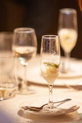 Lemon ice sorbet in a restaurant setting