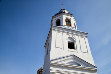 Dome and cross of the traditional Russian Orthodox Church and the sky in background