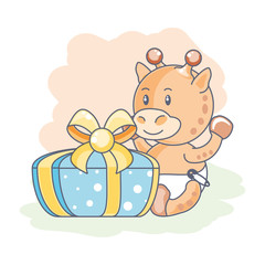 cute giraffe baby with gift box