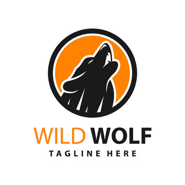 wolf logo design and moon circle