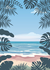 Fototapeta na wymiar Beach palm trees. Vector illustration. Template baner poster tourism trip vacation