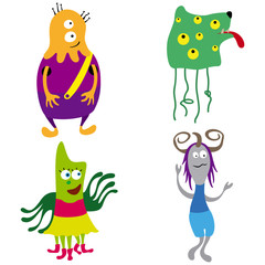 Cute monsters set/ Illustration cartoon creatures funny creepy monsters set