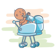 cute newborn in baby cart