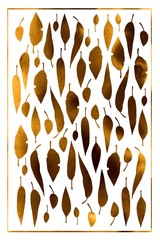 pattern of golden graceful leaves on twigs.  watercolor gilded texture on a white background.  print for use in printed materials, social networks, backgrounds.