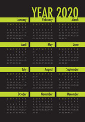 Year 2020 calendar vector design template