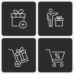 Gift box vector icon set on black background.