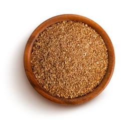 Dry vegetable fiber in bowl isolated on white background