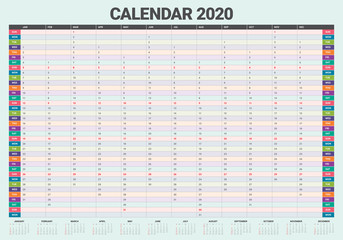 Year 2020 calendar vector design template