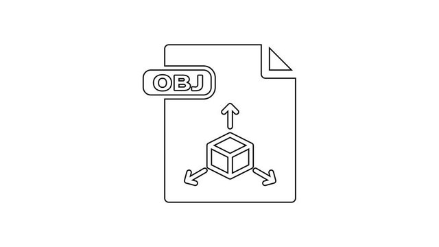 Black OBJ file document. Download obj button line icon on white background. OBJ file symbol. 4K Video motion graphic animation