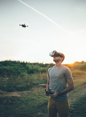 Drone pilot with virtual reality headset