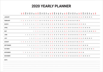Year 2020 calendar vector design template