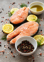 Raw salmon steaks