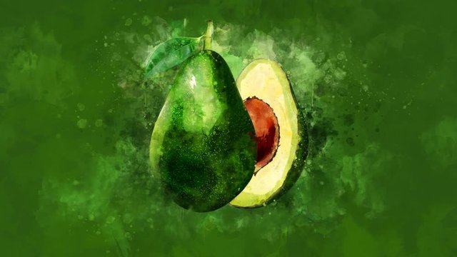 The appearance of the avocado on a watercolor background.