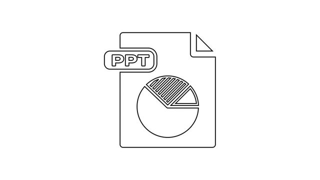 Black PPT file document. Download ppt button line icon on white background. PPT file presentation. 4K Video motion graphic animation
