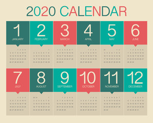 Year 2020 calendar vector design template