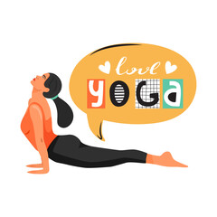 Urdhva mukha shvanasana or upward facing dog pose. Stylish typography slogan design 